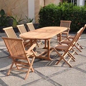 Kajang salon de jardin teck 8-10 places - table ovale + 6 chaises + 2 fauteuils