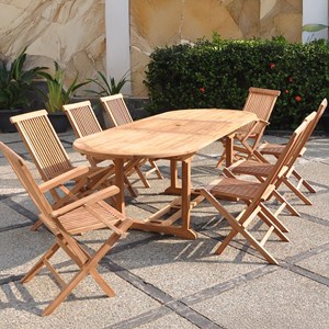 Kajang salon de jardin teck 10 places table ovale 6 chaises 2 fauteuils