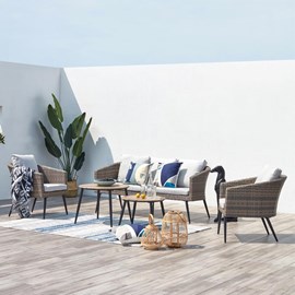 Tibouta salon de jardin scandinave 5 places en résine effet rotin et noir