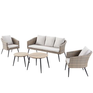 Tibouta salon de jardin scandinave 5 places en résine effet rotin et noir