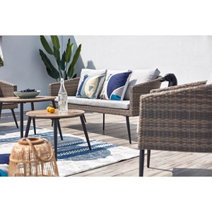 Tibouta salon de jardin scandinave 5 places en résine effet rotin et noir