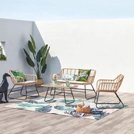 Parea salon de jardin 4 places en rotin et acier beige et noir