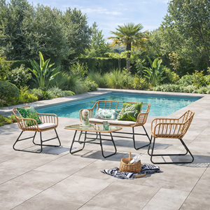 Parea salon de jardin 4 places en rotin et acier beige et noir