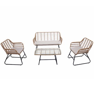 Parea salon de jardin 4 places en rotin et acier beige et noir