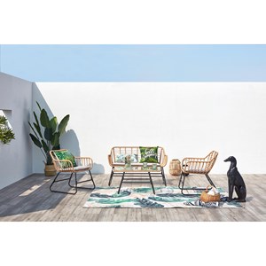 Parea salon de jardin 4 places en rotin et acier beige et noir