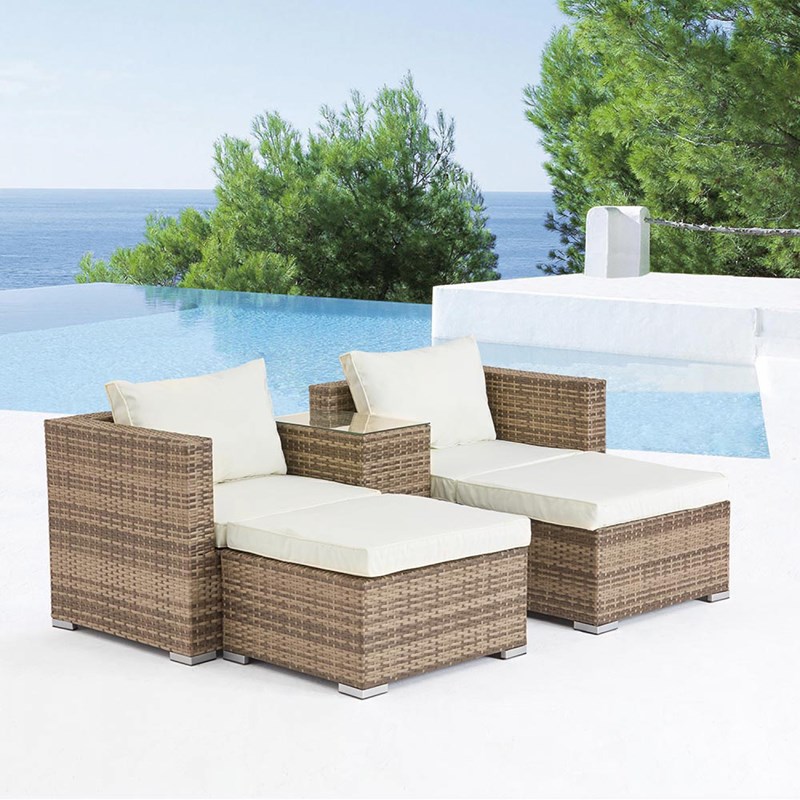 Concept Usine - Moana salon de jardin 4 places en résine tressée naturel et écru