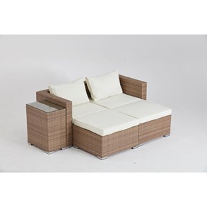 Moana salon de jardin 4 places en résine tressée naturel et écru