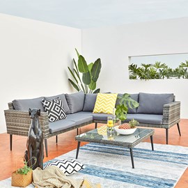 Tefari salon de jardin bas 5 places en résine tressée gris