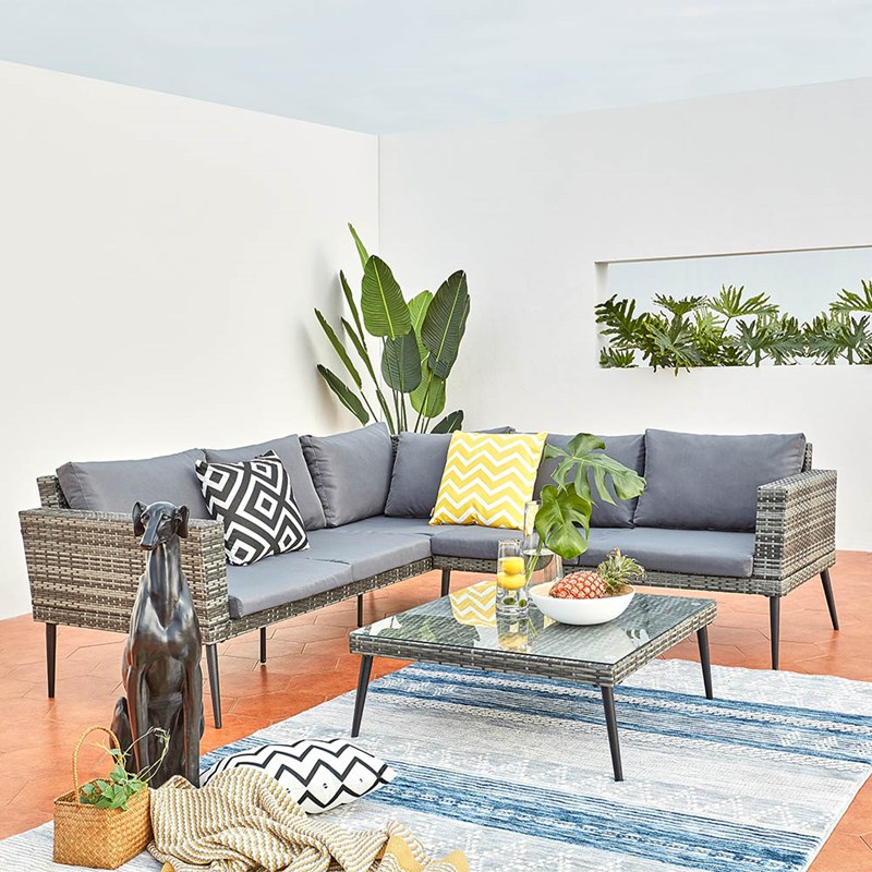 Tefari salon de jardin bas 5 places en résine tressée gris