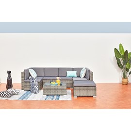 Guadalo salon de jardin bas 8 places en résine & acier gris