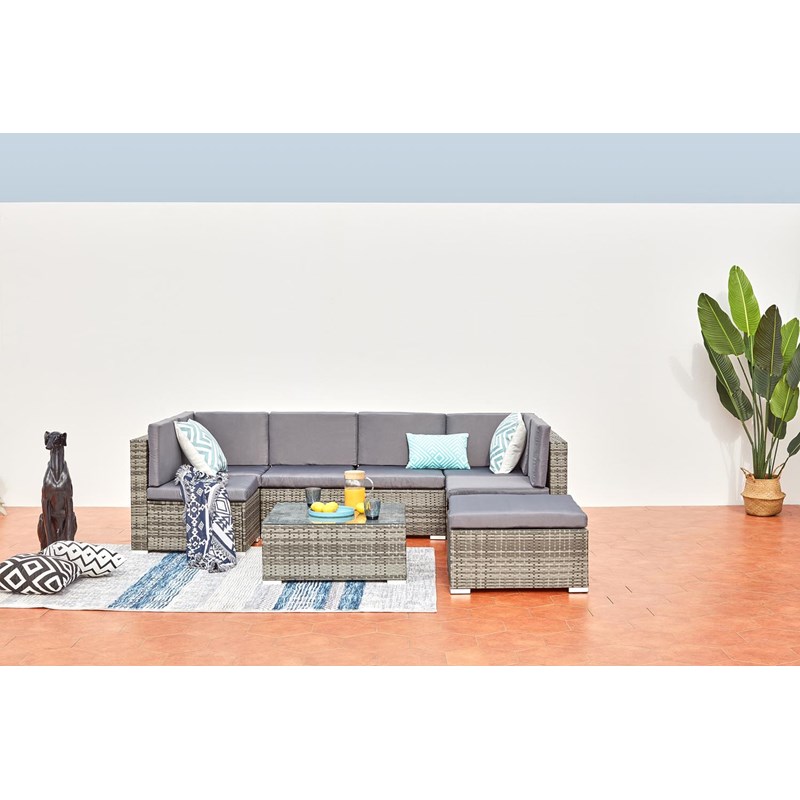 Guadalo salon de jardin bas 8 places en résine & acier gris