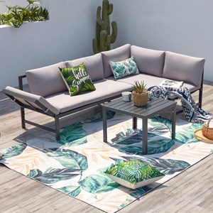 Katea salon de jardin bas avec canapé inclinable gris foncé