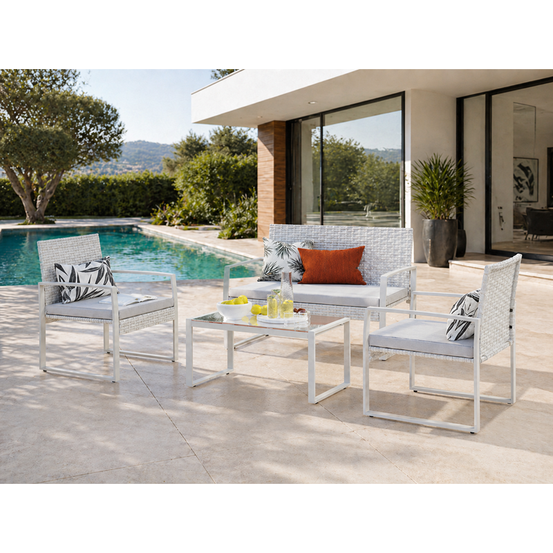 Esna salon de jardin bas résine tressée 4 places