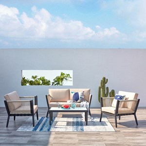 Anahma salon jardin alu et corde écru-noir