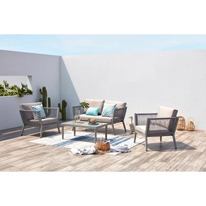 Anahma, salon jardin alu et corde gris clair