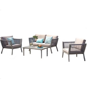 Anahma salon jardin alu et corde gris clair
