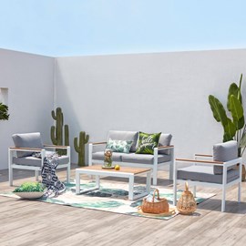 Maringo salon de jardin bas 4 places en aluminium blanc