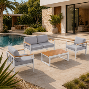 Maringo salon de jardin bas 4 places en aluminium blanc