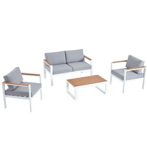 Maringo salon de jardin bas 4 places en aluminium blanc