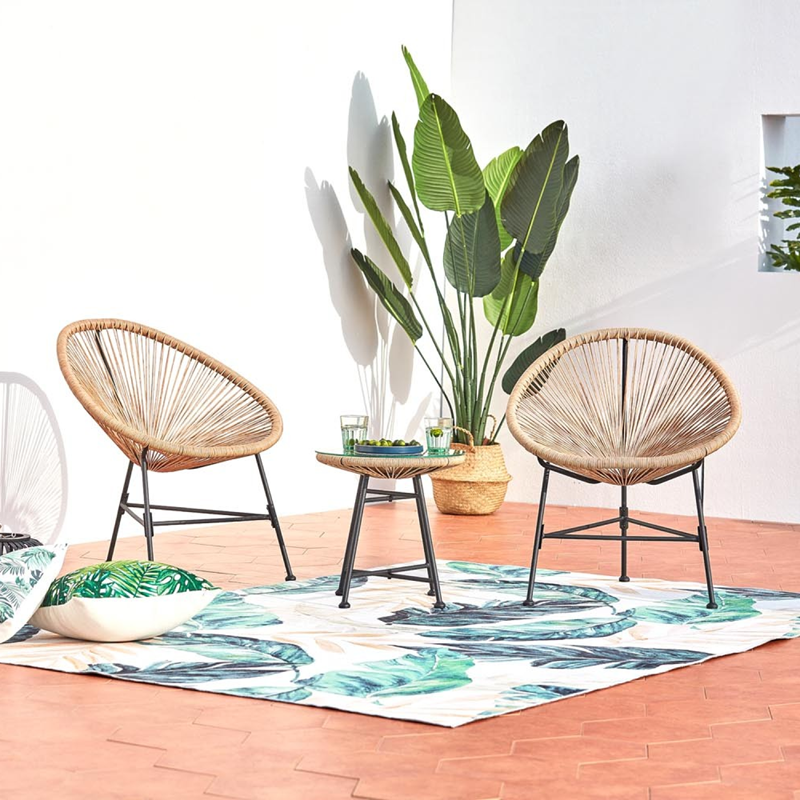 Acapulco salon de jardin 2 fauteuils ronds et table basse naturel