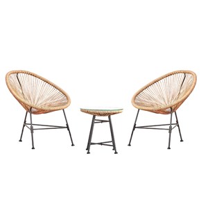 Acapulco salon de jardin 2 fauteuils ronds et table basse naturel