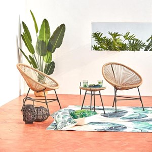 Acapulco salon de jardin 2 fauteuils ronds et table basse naturel