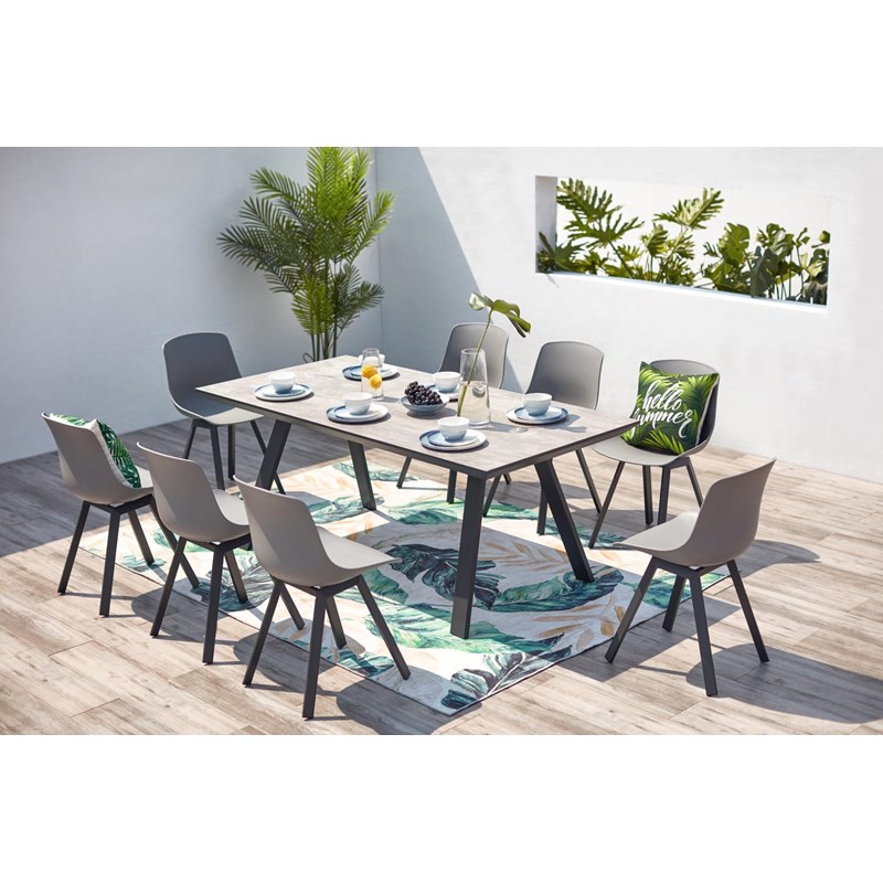 Temara salon de jardin aluminium et plateau aspect ciment 8 places