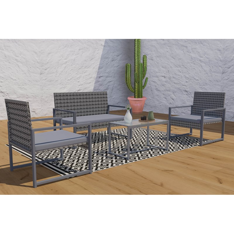 Concept Usine - Esna salon de jardin bas 4 places résine tressée gris foncé