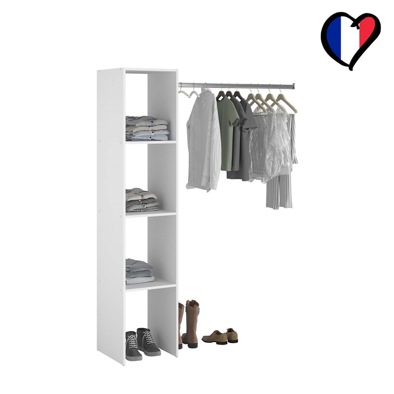 Concept Usine - Elysee dressing blanc étagères, penderie 138 x 40 x 180 cm