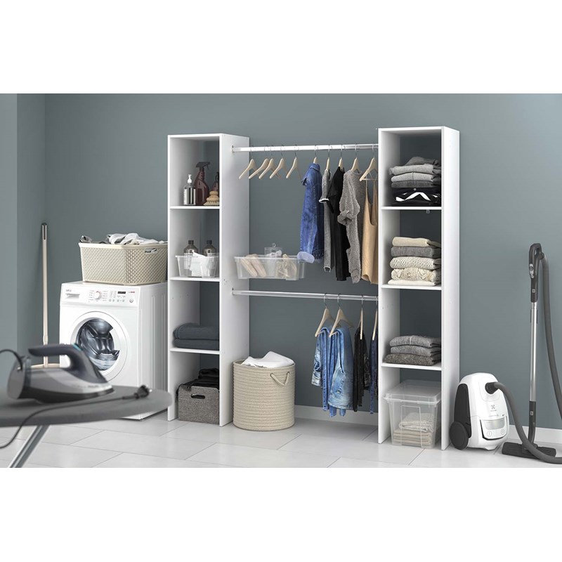 Concept Usine - Elysee dressing blanc 6 étagères, 2 penderies 180 x 40 x 180 cm