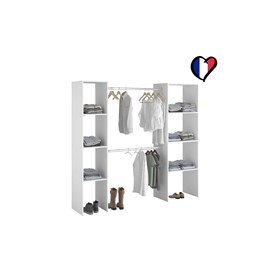 Elysee dressing blanc 6 étagères, 2 penderies 198 x 40 x 180 cm