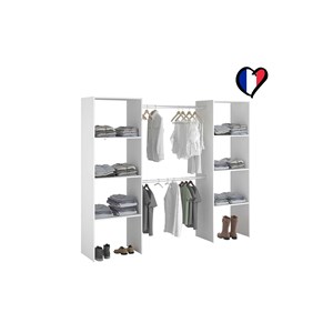 Elysee dressing blanc 6 étagères, 2 penderies 220 x 40 x 180 cm