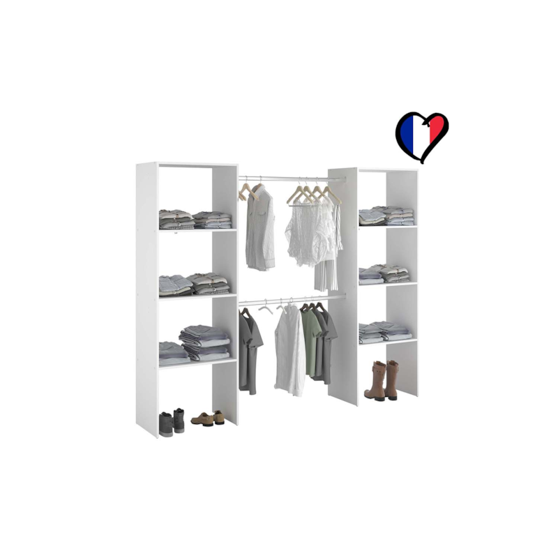 Concept Usine - Elysee dressing blanc 6 étagères, 2 penderies 220 x 40 x 180 cm