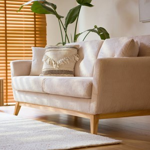 Hoga canapé scandinave 3 places velours côtelé beige