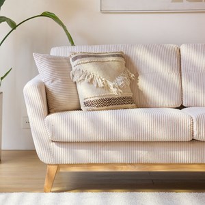 Hoga canapé scandinave 3 places velours côtelé beige