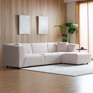 Monroe canapé modulable 3 places + 1 pouf velours côtelé beige