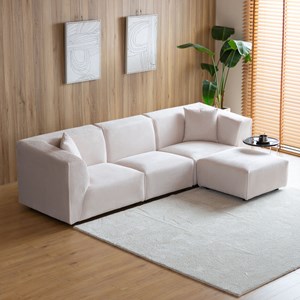 Monroe canapé modulable 3 places + 1 pouf velours côtelé beige