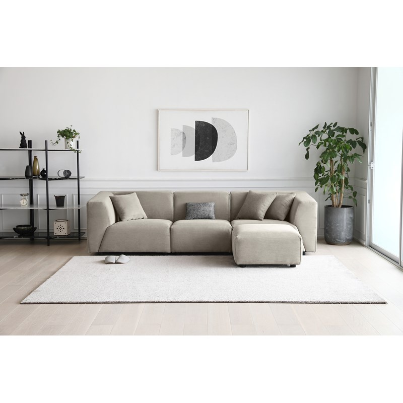 Monroe canapé 3 places + 1 pouf velours côtelé modulable gris clair