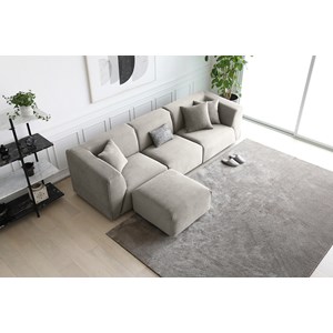 Monroe canapé modulable 3 places + 1 pouf velours côtelé gris clair