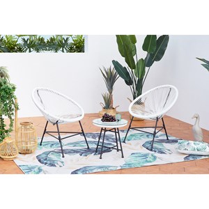 Acapulco : ensemble 2 fauteuils oeuf + table basse blanc