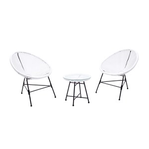 Acapulco salon de jardin 2 fauteuils ronds et table basse blanc