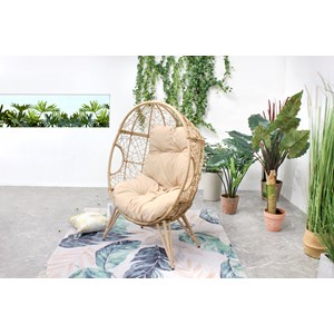 Jane - fauteuil œuf sur pied en résine beige effet rotin