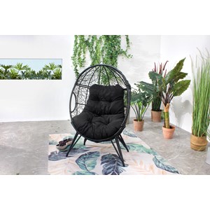 Jane - fauteuil œuf sur pied en résine noir effet rotin
