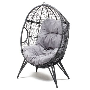 Jane fauteuil œuf sur pied en résine gris effet rotin