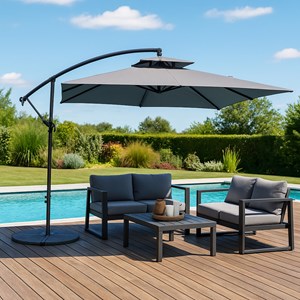 Capri - parasol carré déporté 3x3 gris en aluminium
