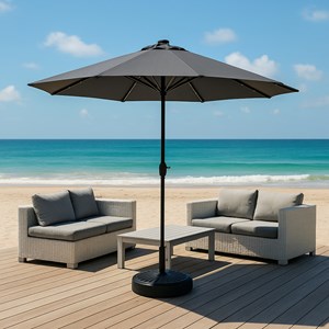 Amalfi - parasol circulaire 2.7m droit avec led gris en aluminium
