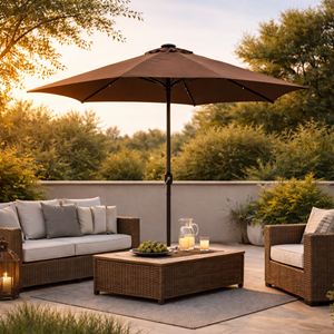 Amalfi parasol marron rond 2,66 x 2,66 m led