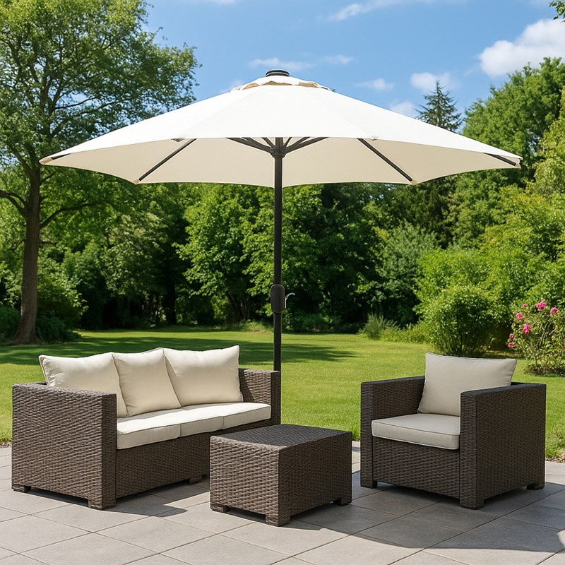 Manarola parasol ecru rond 2,92 x 2,92 m led