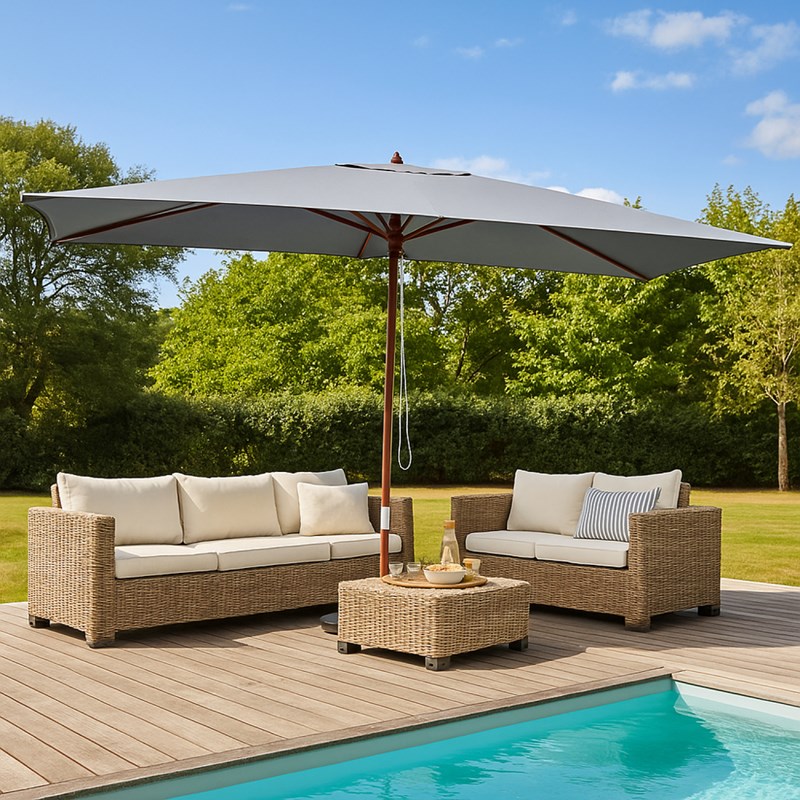 Pise parasol en bois rectangulaire toile grise