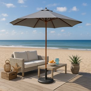 Cancun - parasol circulaire inclinable 3m gris mât en bois